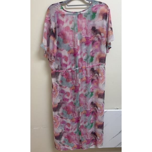 Torrid Sheer Watercolor Swim Cover-Up Size 0 Open Front Tie Waist Maxi - Picture 2 of 4